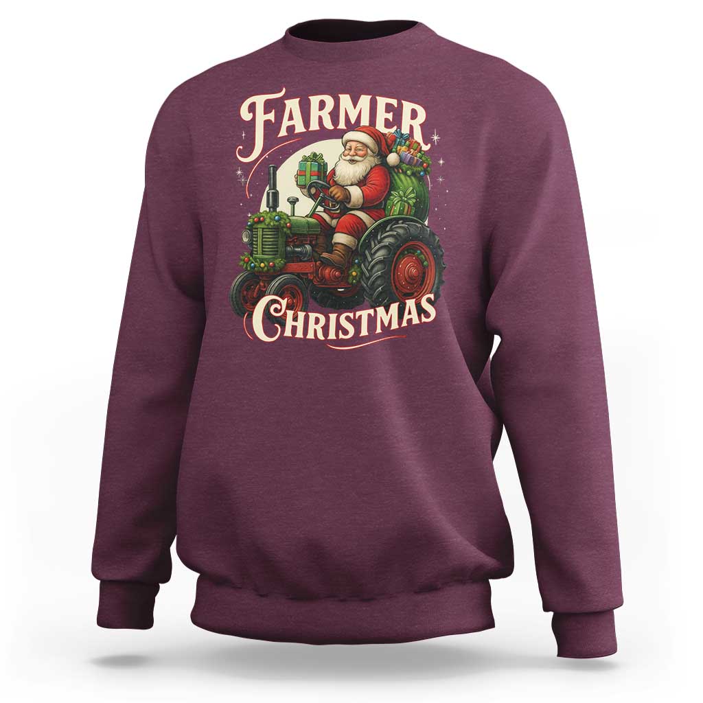 Funny Farmer Christmas Xmas Santa Farm Tractor Sweatshirt - Wonder Print Shop
