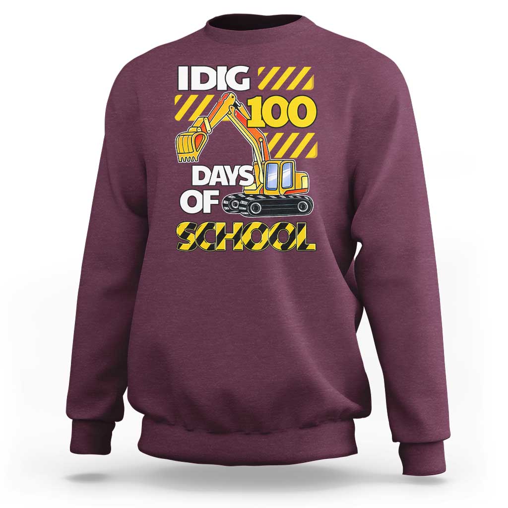 Maroon sweatshirt with excavator graphic and '100 Days of School' text on front