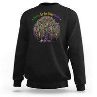 Black crewneck sweatshirt with colorful beaded tree graphic on the chest