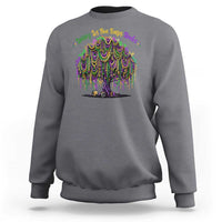 Charcoal crewneck sweatshirt with colorful beaded tree graphic on the chest