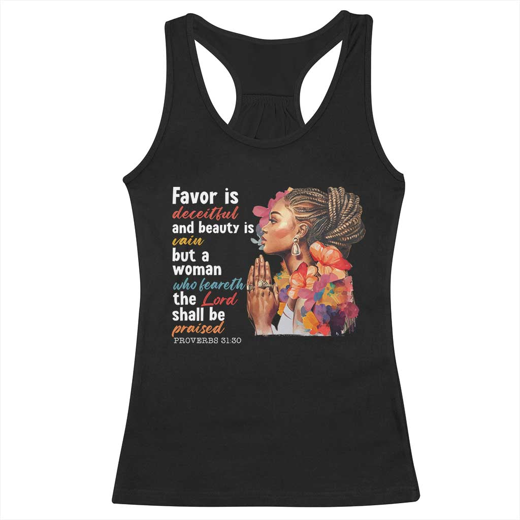 Christian African American Racerback Tank Top Favor Is Deceitful And Beauty Is Vain