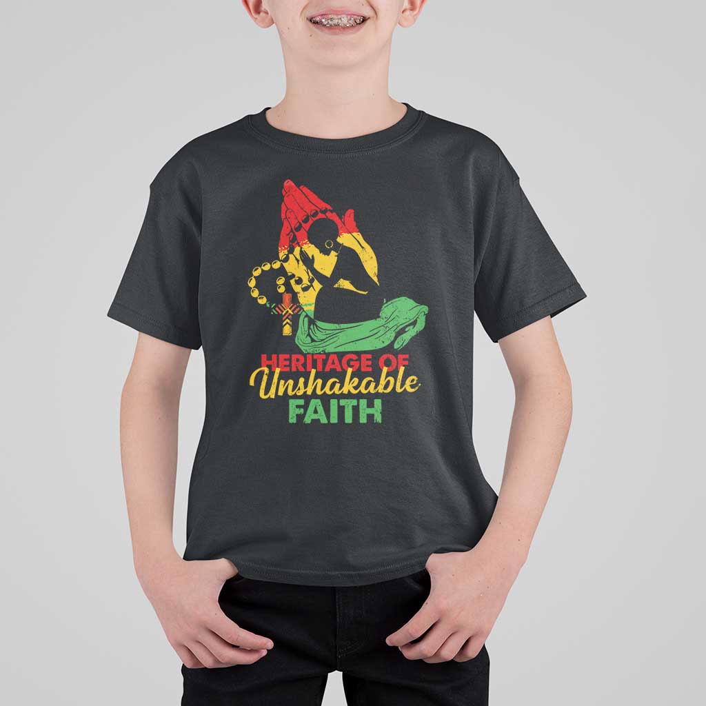 Christian African American T Shirt For Kid Heritage Of Unshakable Faith Black History Month