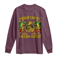 Maroon graphic long sleeve shirt with front circular portrait and bold text