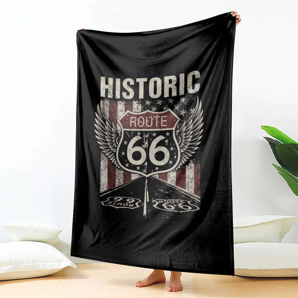 Historic Route Highway 66 Throw Blanket Vintage American Flag