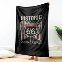 Historic Route Highway 66 Throw Blanket Vintage American Flag