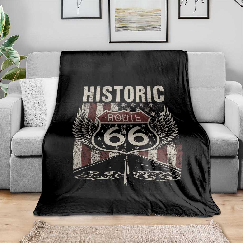 Historic Route Highway 66 Throw Blanket Vintage American Flag