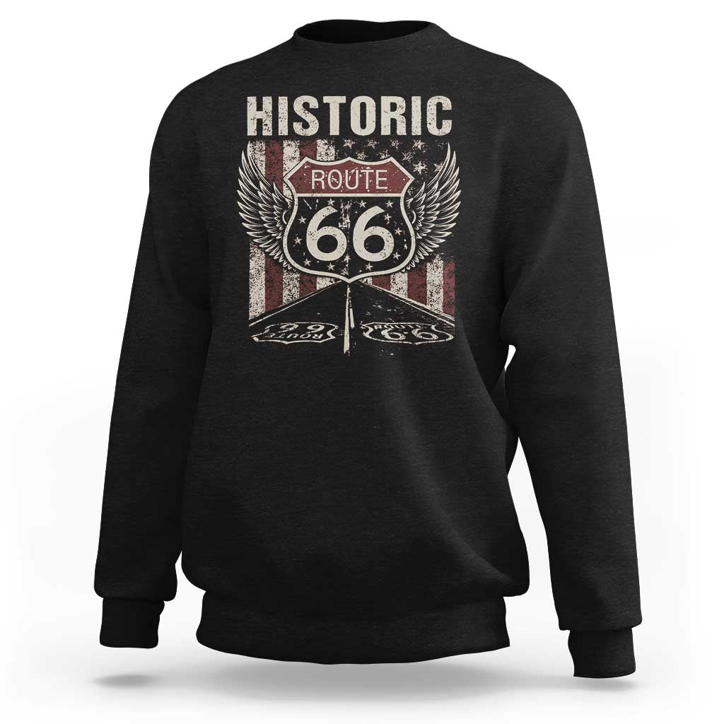 Historic Route Highway 66 Sweatshirt Vintage American Flag