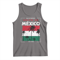 Dark gray vintage tank top with Mexican flag palm tree graphic, crew neckline