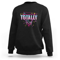 Black crewneck sweatshirt with neon triangle graphic on the chest