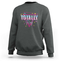 Dark heather gray crewneck sweatshirt with neon triangle graphic on the chest