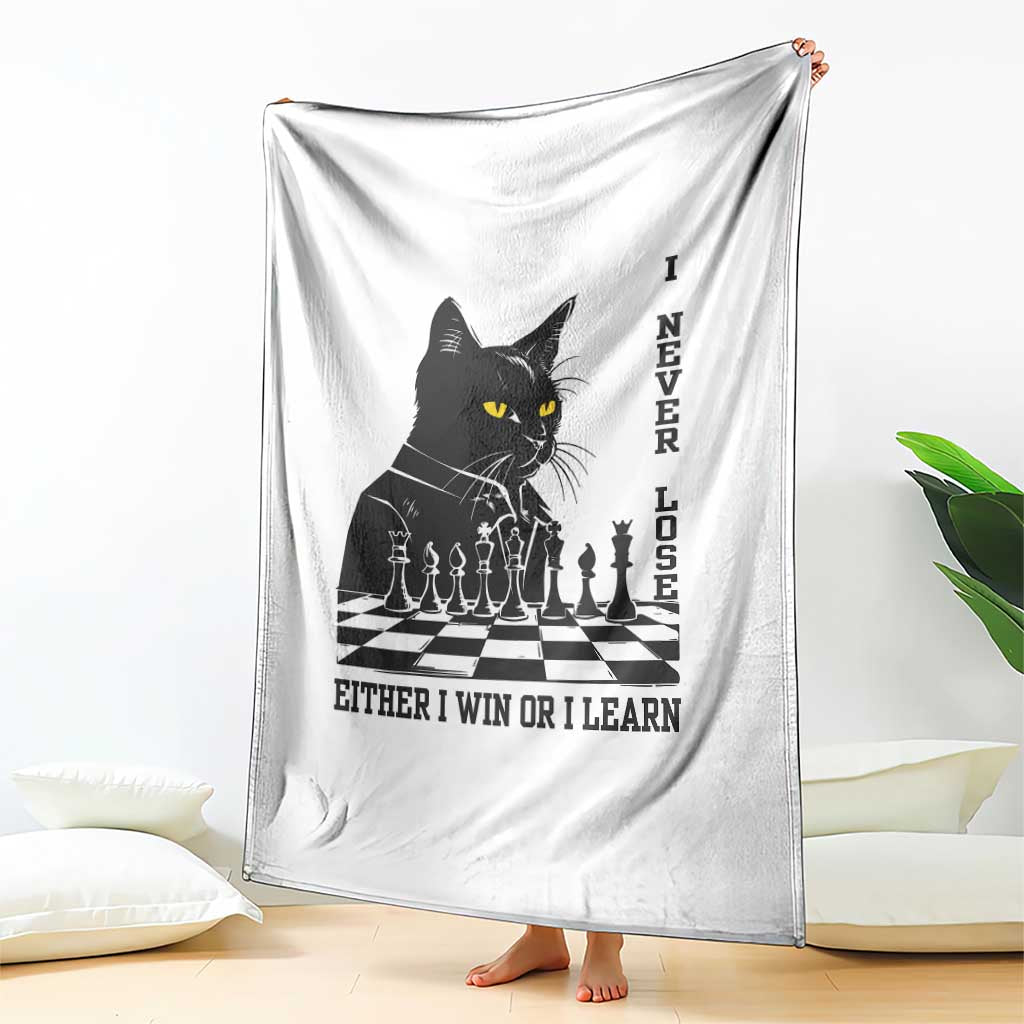 Chess Lover Throw Blanket I Never Lose Either I Win Or I Learn Elegant Cool Cat