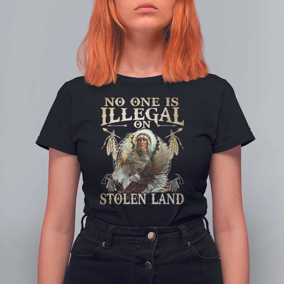 Native American T Shirt For Women No One Is Illegal On Stolen Land Eagle Tribe - Wonder Print Shop