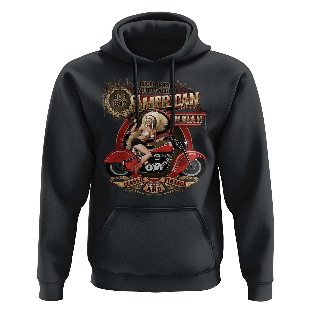 Native American Rider Hoodie American Indian Legendary Motorcycle Vintage Pin Up Girl - Wonder Print Shop