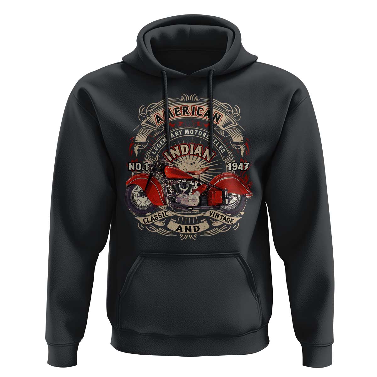 Native American Rider Hoodie American Indian Legendary Motorcycle Vintage Biker - Wonder Print Shop