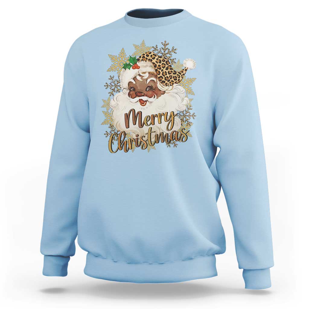 Funny Retro Black Santa Merry Christmas Leopard Sweatshirt - Wonder Print Shop