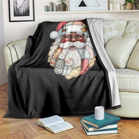 African American Christmas Retro Patchwork Black Santa Throw Blanket - Wonder Print Shop