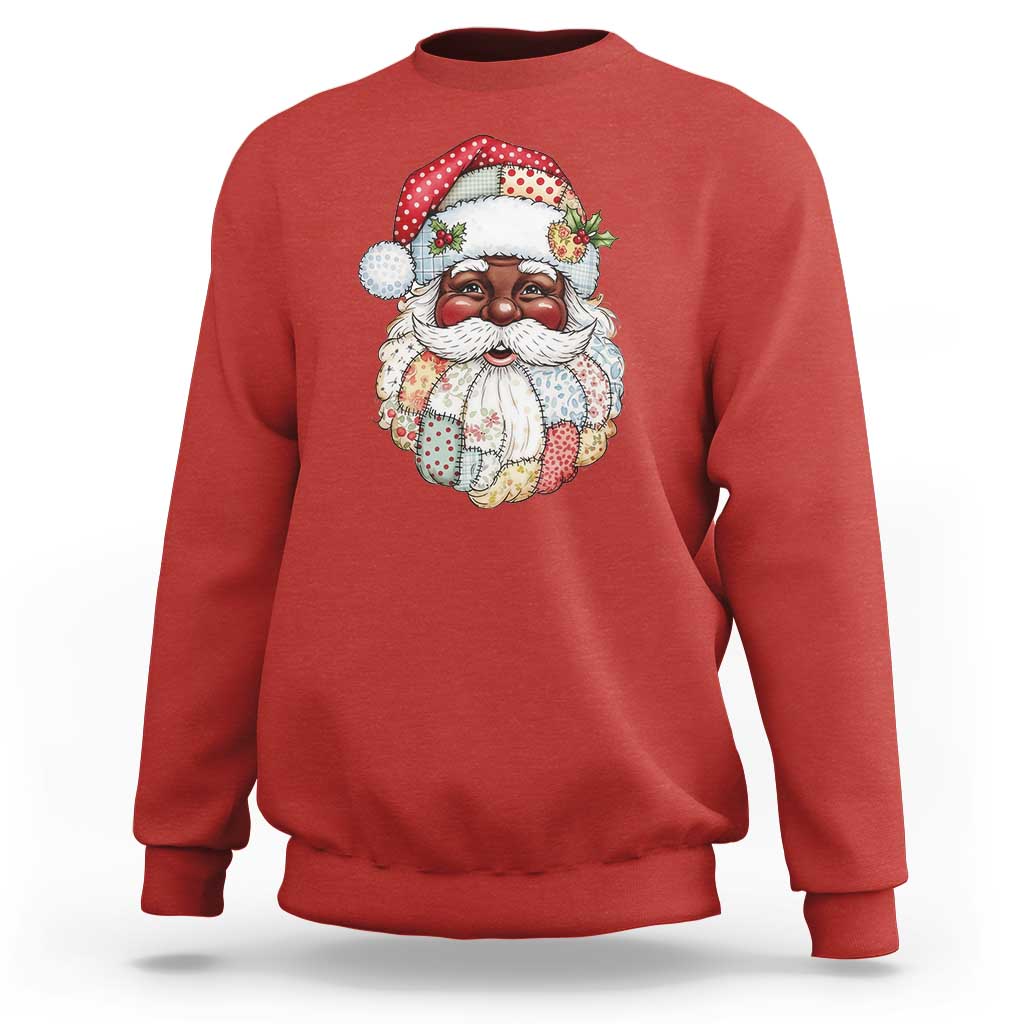 African American Christmas Retro Patchwork Black Santa Sweatshirt - Wonder Print Shop
