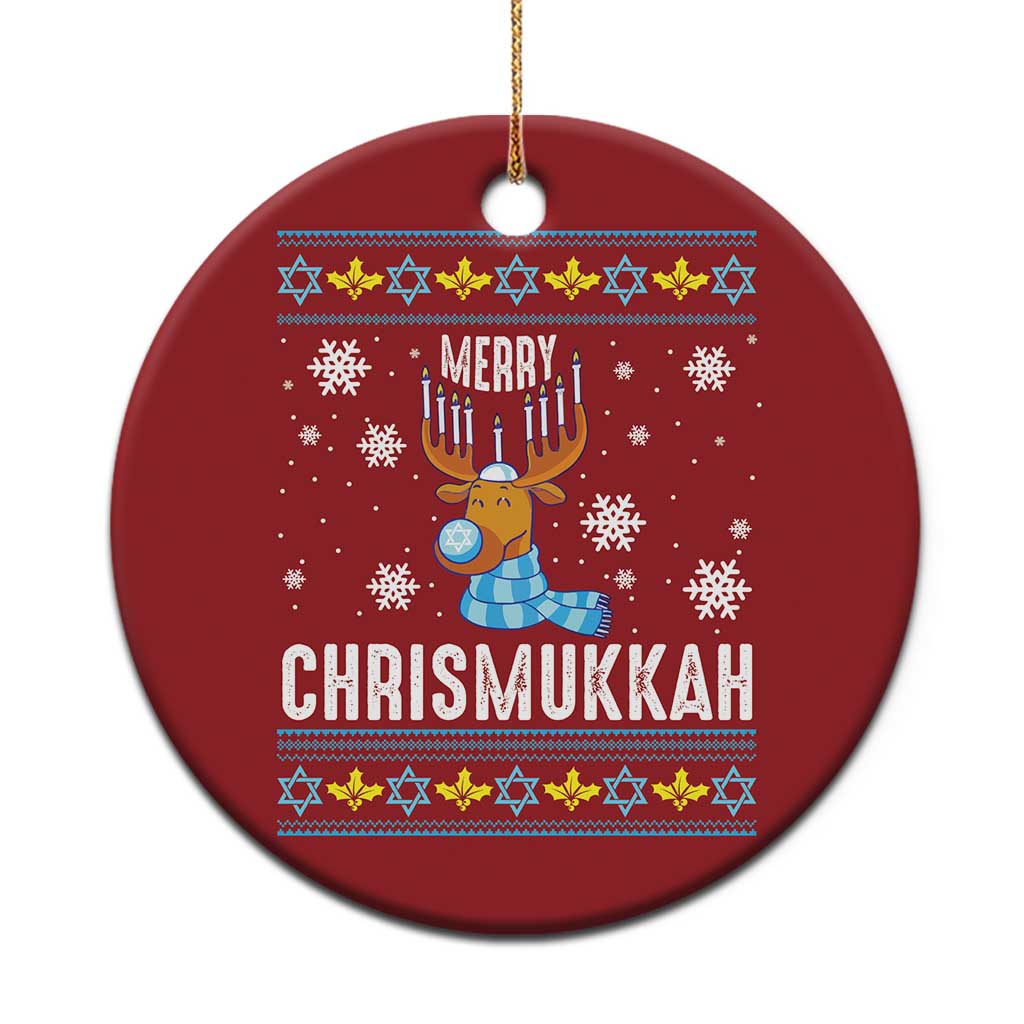 Funny Hanukkah Xmas Christmas Ornament Merry Chrismukkah Reindeer David Stars Menorah - Wonder Print Shop