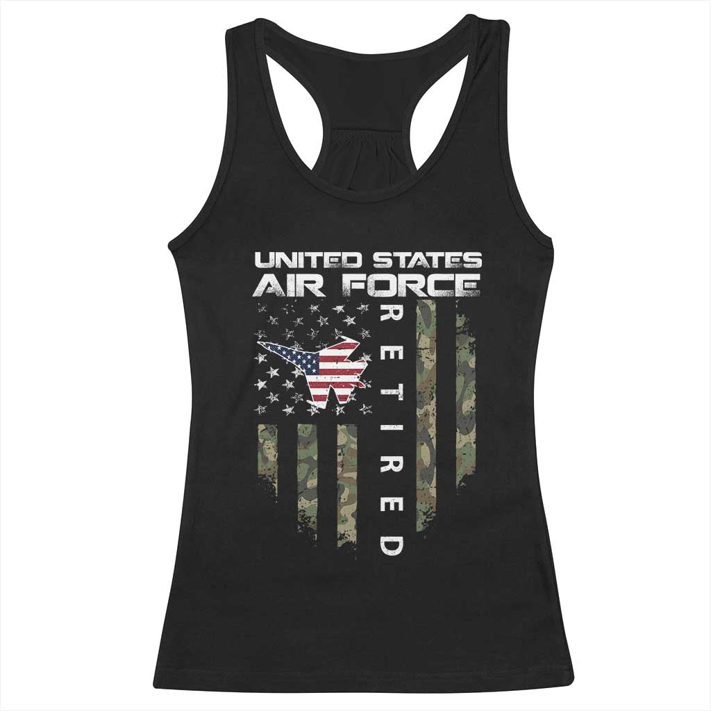 Funny United States Air Force Retired Racerback Tank Top Camo American Flag Fighter