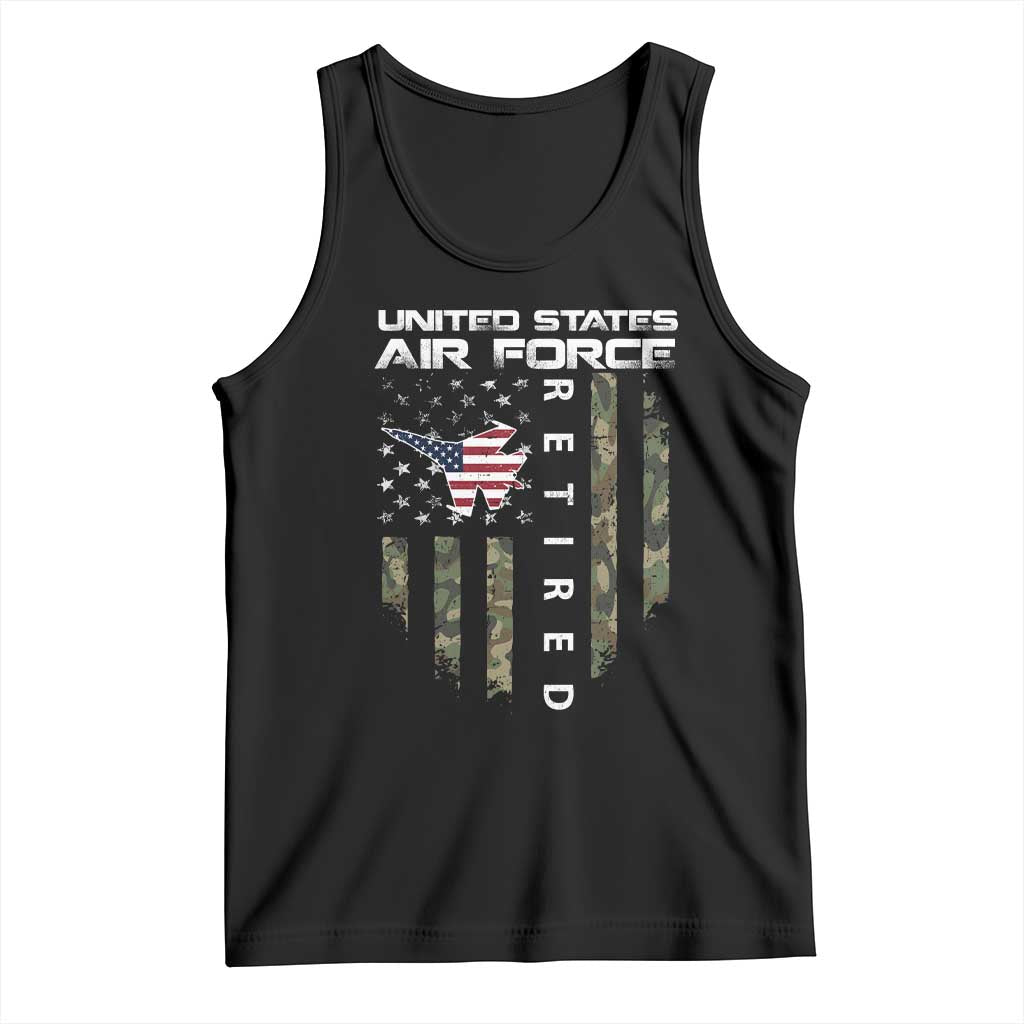 Funny United States Air Force Retired Tank Top Camo American Flag Fighter