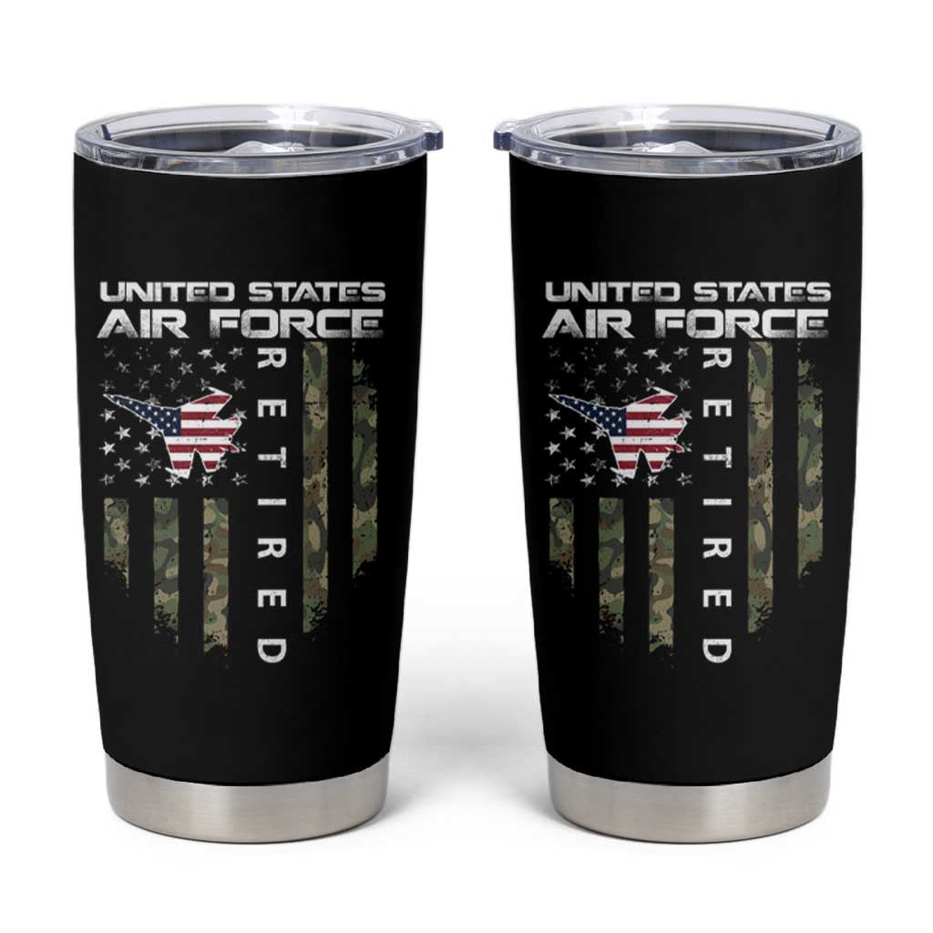 Funny United States Air Force Retired Tumbler Cup Camo American Flag Fighter