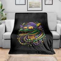 Mardigator Mardi Gras Alligator Carnival Beads Throw Blanket