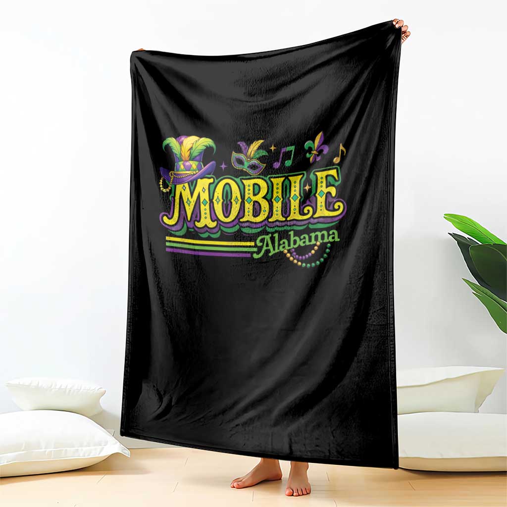 Mardi Gras Mobile Alabama AL Carnival Beads Throw Blanket
