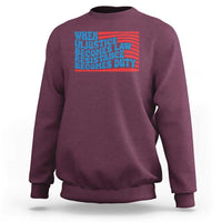 Maroon crewneck sweatshirt with quote graphic reading 'When injustice becomes law'