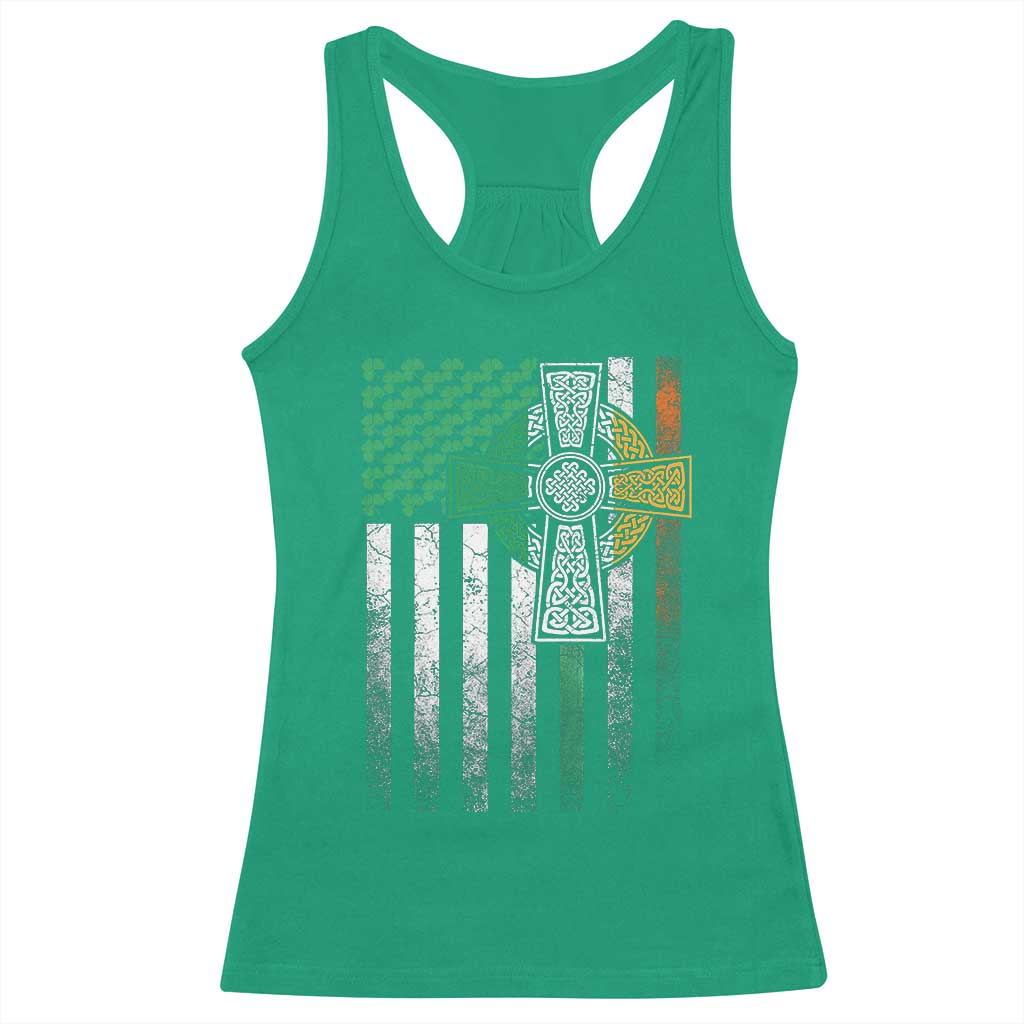 Irish Pride Racerback Tank Top American Flag Celtic Cross Shamrock St Patrick's Day