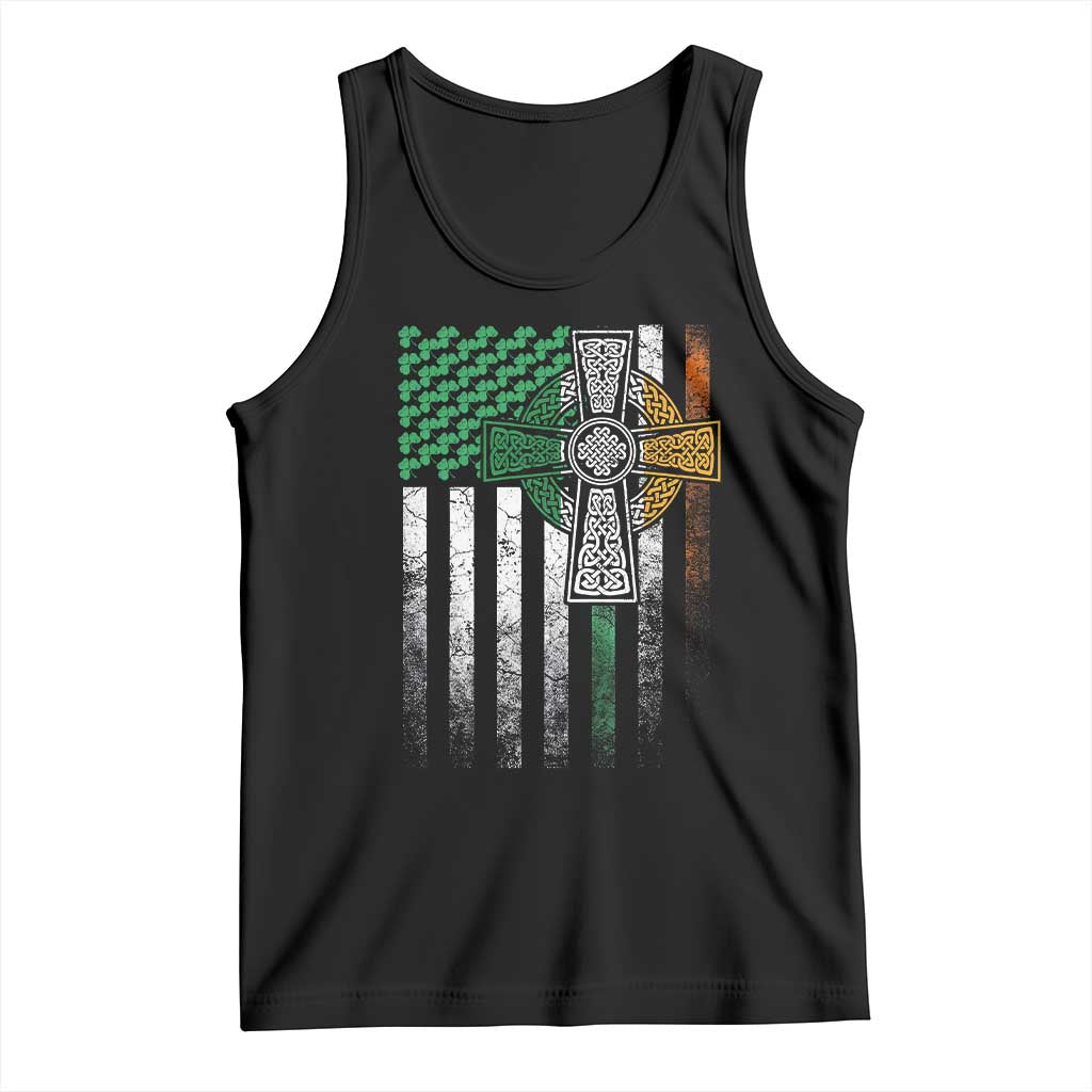 Irish Pride Tank Top American Flag Celtic Cross Shamrock St Patrick's Day