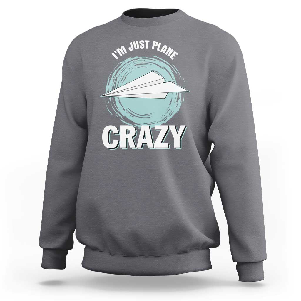 Gray heather crewneck sweatshirt with front plane graphic and 'CRAZY' text, long sleeves