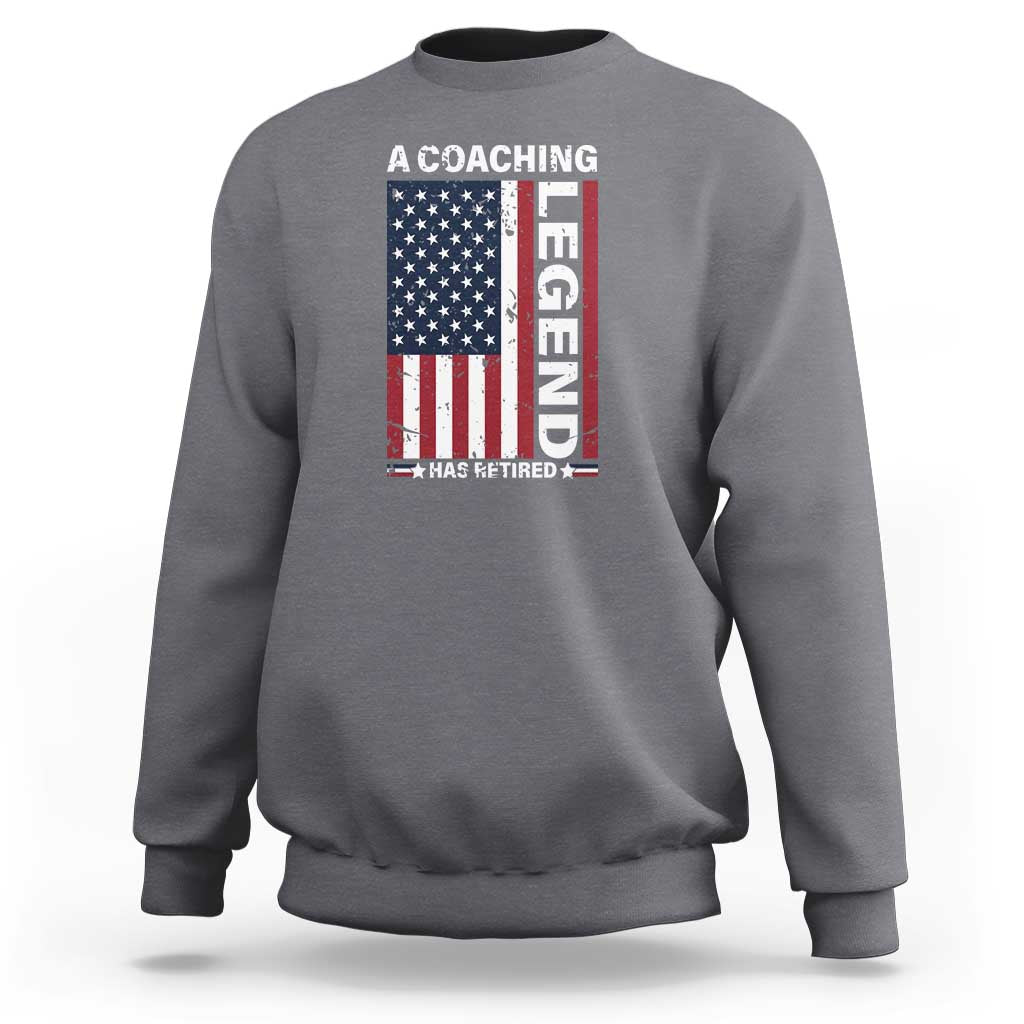 Charcoal coaching sweatshirt with American flag and vertical 'Legend' graphic