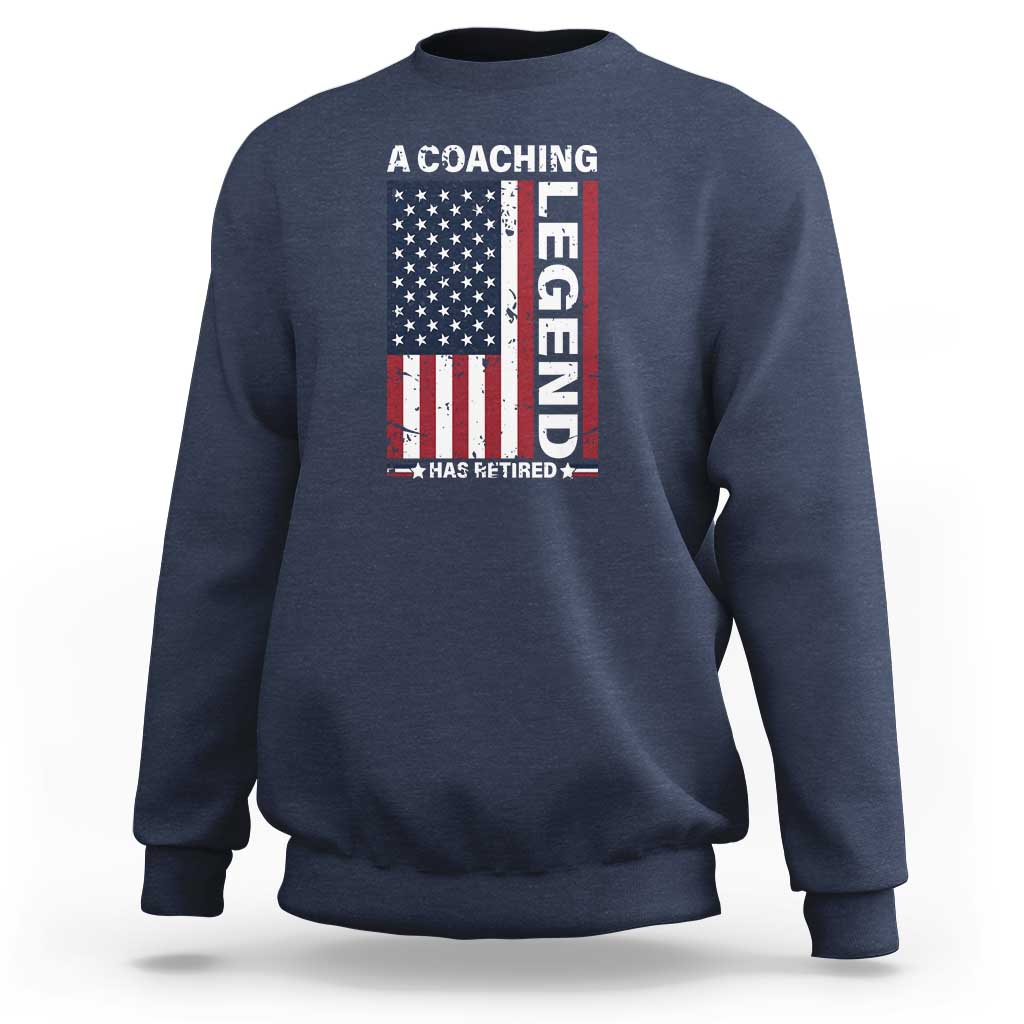 Navy coaching sweatshirt with American flag and vertical 'Legend' graphic