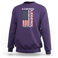 Purple coaching sweatshirt with American flag and vertical 'Legend' graphic