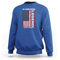 Royal blue coaching sweatshirt with American flag and vertical 'Legend' graphic