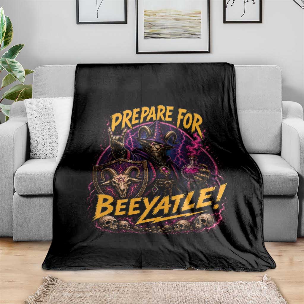 Prepare For Beeyatle Throw Blanket Funny Goat Wizard LitRPG Lover