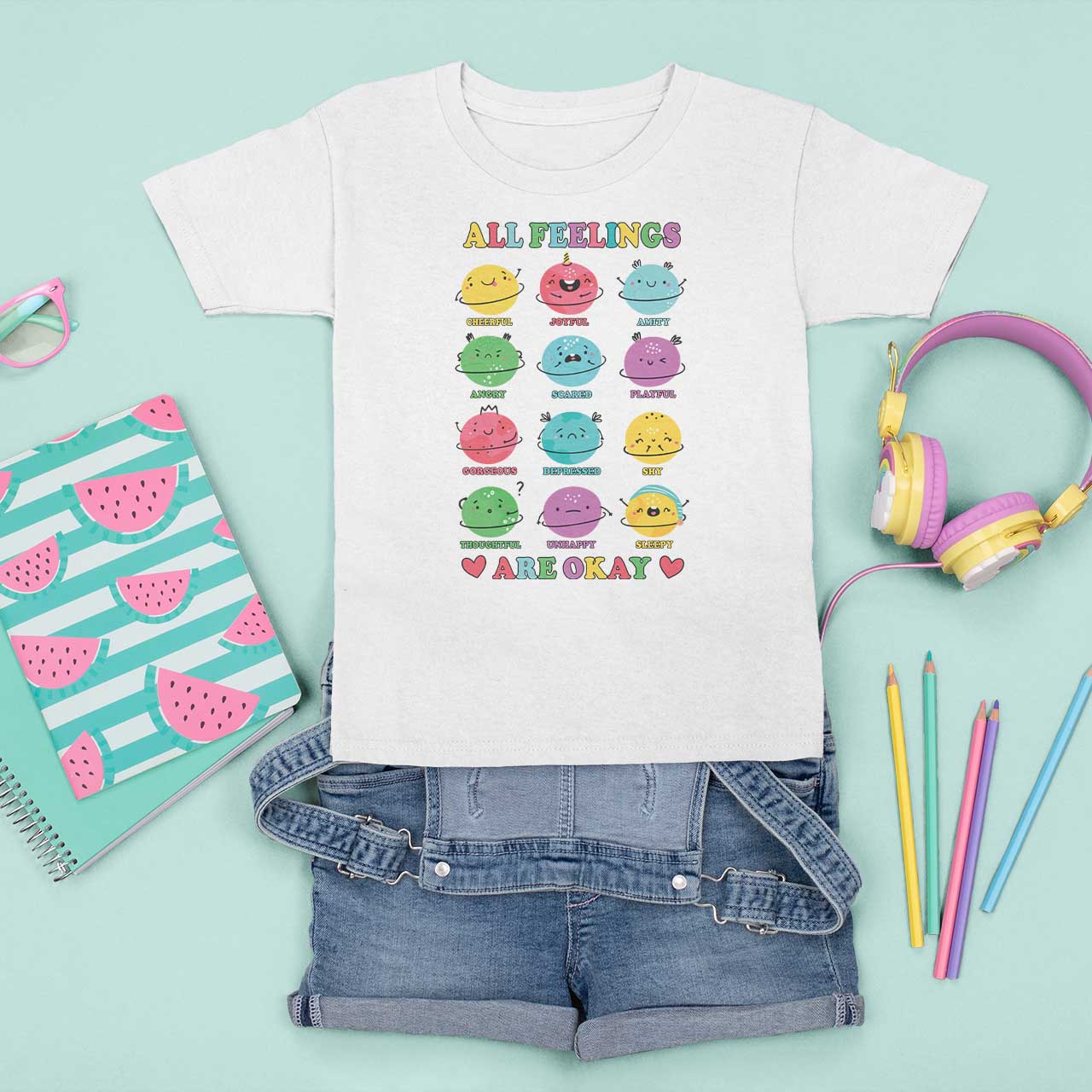 All Feelings Are Okay T Shirt For Kid School Teacher Psychologist Counselor Planets Back To School - Wonder Print Shop