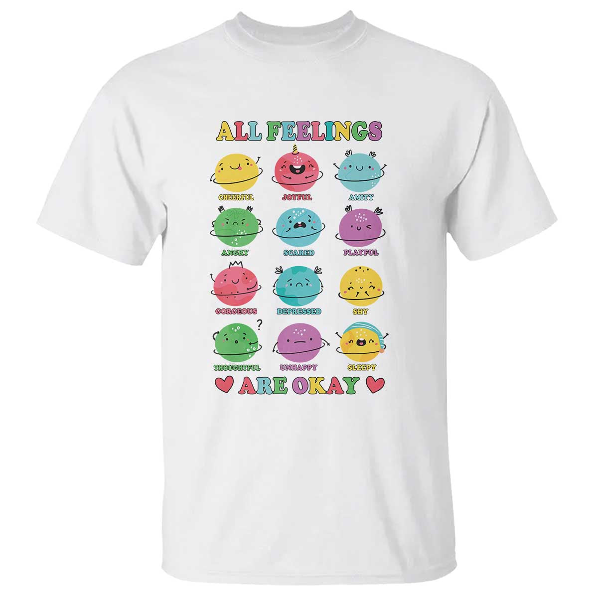 All Feelings Are Okay T Shirt School Teacher Psychologist Counselor Planets Back To School - Wonder Print Shop