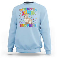 Kids sweatshirt in light blue with rabbit “Ready to Jump into Pre-K” colorful text