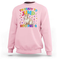 Kids sweatshirt in light pink with rabbit “Ready to Jump into Pre-K” heart graphic
