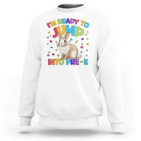 Kids sweatshirt in white with rabbit “Ready to Jump into Pre-K” multicolor graphic