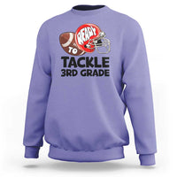 Violet sweatshirt with football helmet "Ready to Tackle 3rd Grade" print