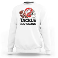 White sweatshirt with football helmet "Ready to Tackle 3rd Grade" print