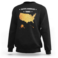 Black crewneck sweatshirt with Native American tribes map graphic on the back