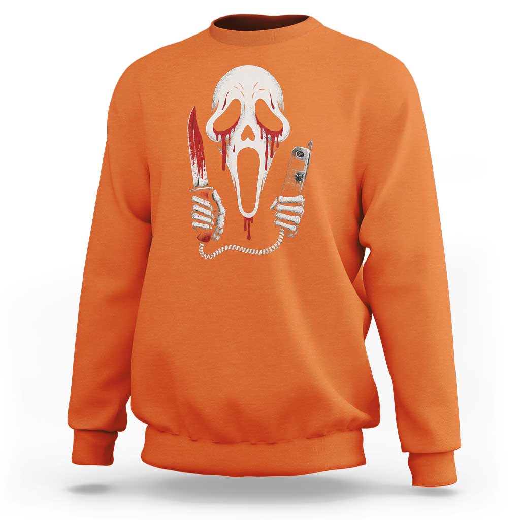 Funny Halloween Scary Face Ghost Sweatshirt Horror Slasher Bloody Knife - Wonder Print Shop