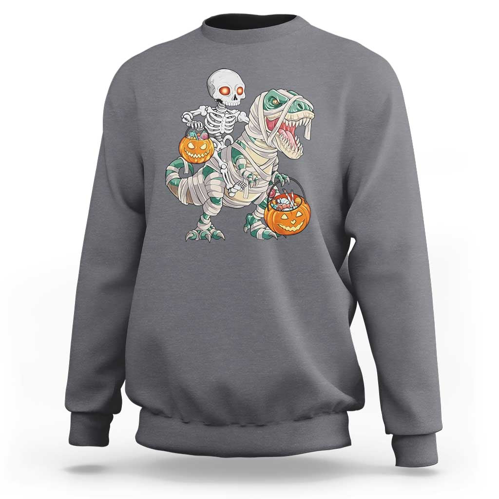 Funny Skeleton Riding Mummy Dinosaur Halloween Sweatshirt - Wonder Print Shop