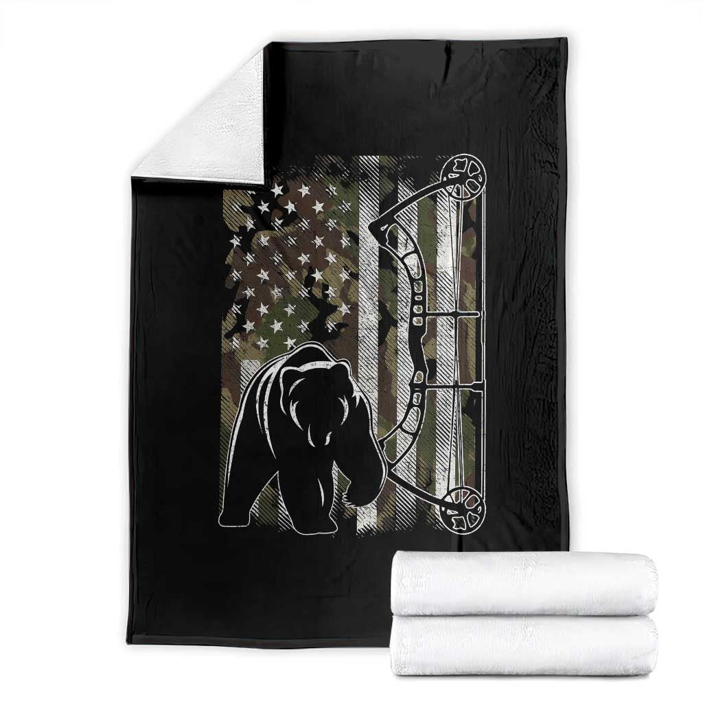Bear Bowhunting Bow Archery Vintage Camo American Flag Throw Blanket - Wonder Print Shop