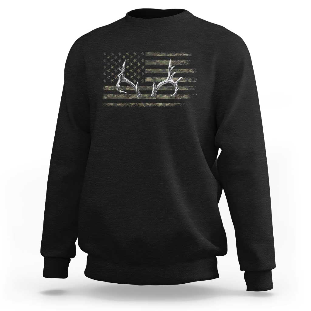 Deer Hunting Camo American Flag Elk Buck Antler Sweatshirt
