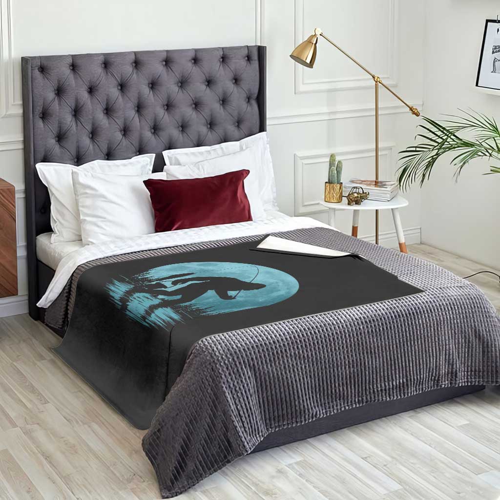 Funny Bigfoot Fishing Night Stroll Full Moon Throw Blanket - Wonder Print Shop