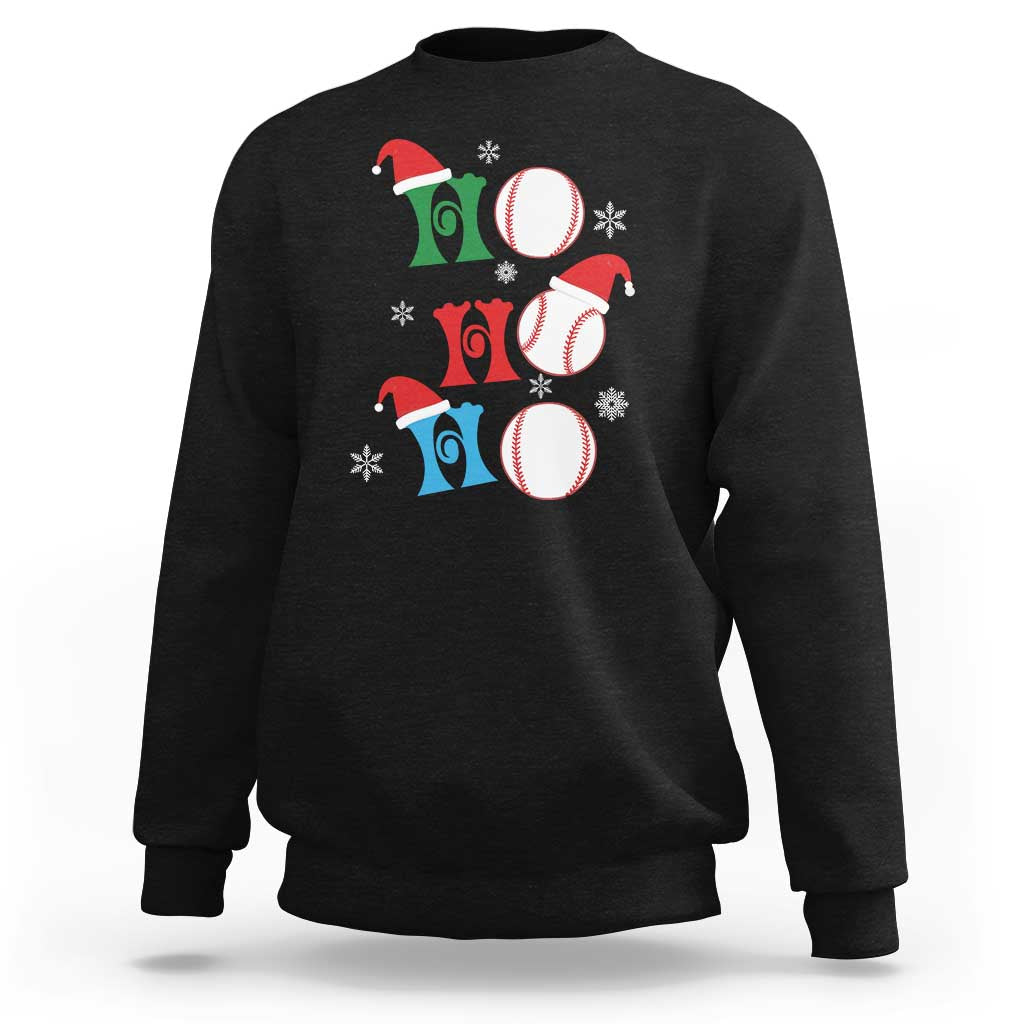 Black Christmas baseball sweatshirt with Santa hat and three baseball graphics on front